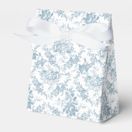 Blauwe gegraveerde Floral Toile Bedankdoosjes (Voorkant Zijde)