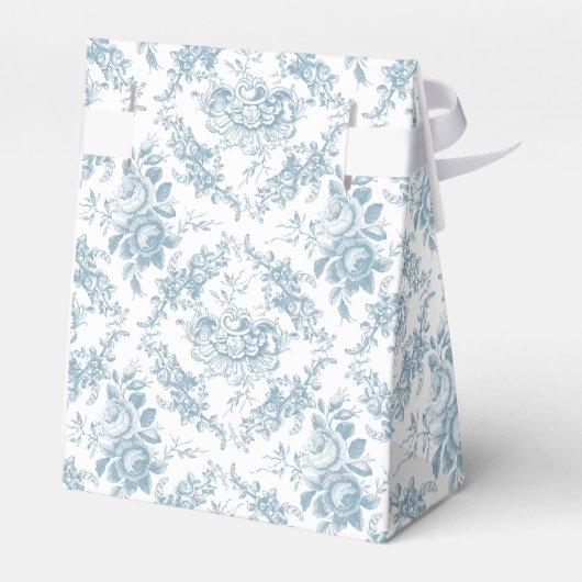 Blauwe gegraveerde Floral Toile Bedankdoosjes (Achterkant)