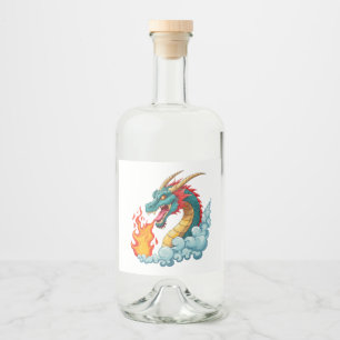 Blauwe gehoornde draak likeurfles etiket