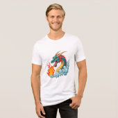Blauwe gehoornde draak Tri-Blend shirt (Voorkant volledig)