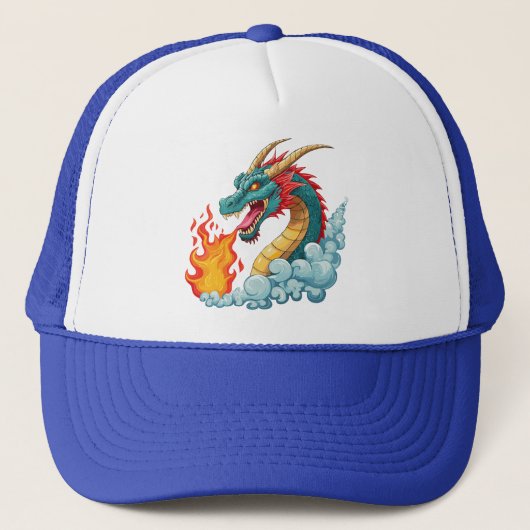 Blauwe gehoornde draak trucker pet (Voorkant)