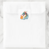 Blauwe gehoornde draak vierkante sticker (Tas)