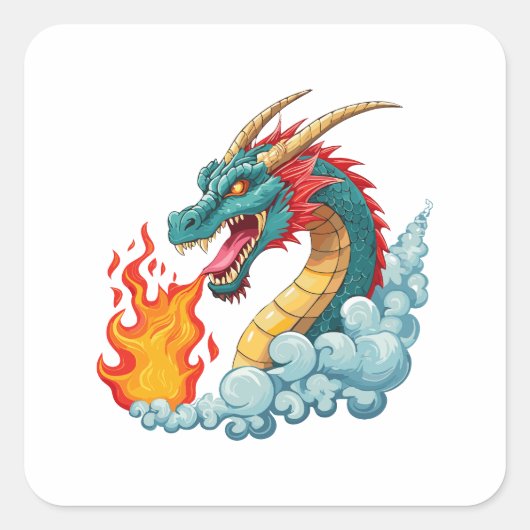 Blauwe gehoornde draak vierkante sticker (Voorkant)
