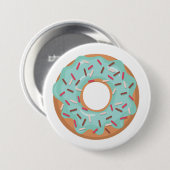 Blauwe Geïglaseerde Donut Met Strooisel Ronde Button 7,6 Cm (Voorkant /achterkant)