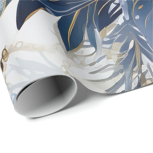 Blauwe  geïnspireerde bloemen cadeaupapier (Rol Hoek)