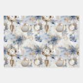 Blauwe  geïnspireerde kerstbloemen inpakpapier vel (Voorkant)