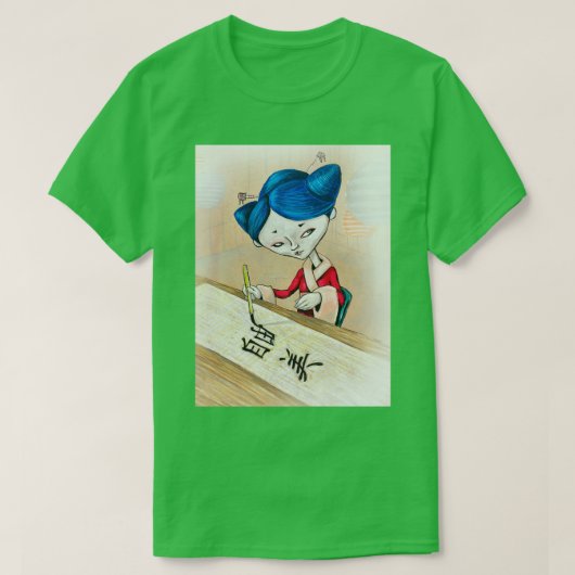 Blauwe geisha t-shirt (Design voorkant)
