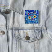 Blauwe geitenkat vierkante button 5,1 cm (In situ)