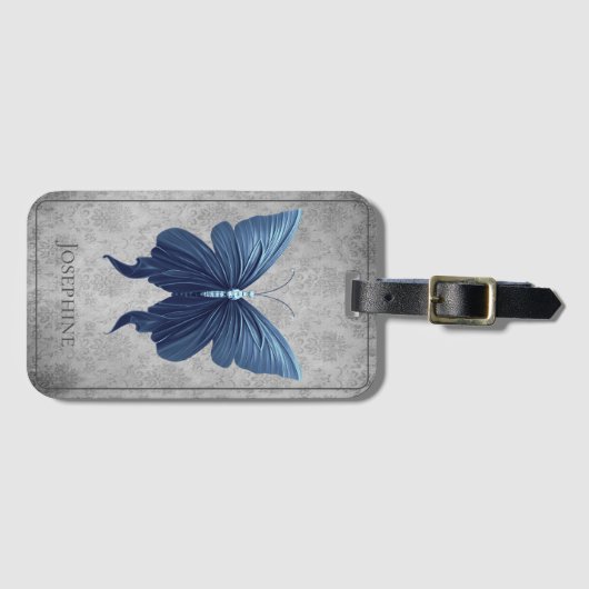 Blauwe gejuwelde vlinder bagagelabel (Voorkant (horizontaal))