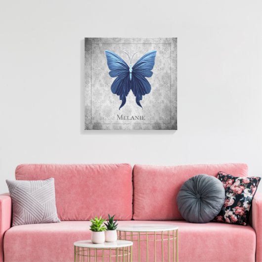 Blauwe gejuwelde vlinder canvas afdruk (Insitu (Woonkamer))