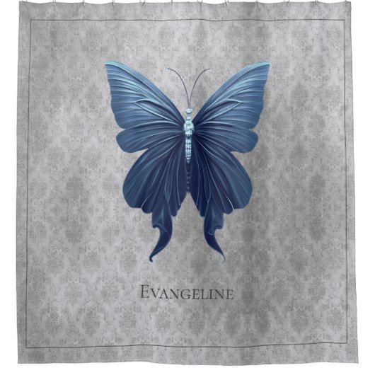 Blauwe gejuwelde vlinder douchegordijn (Voorkant)