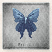 Blauwe gejuwelde vlinder glazen onderzetter (Voorkant)