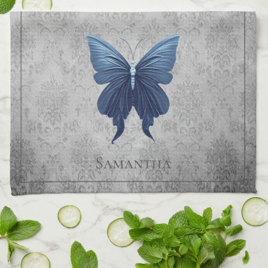 Blauwe gejuwelde vlinder theedoek (Gevouwen)