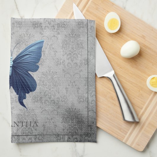 Blauwe gejuwelde vlinder theedoek (Quarter Fold)
