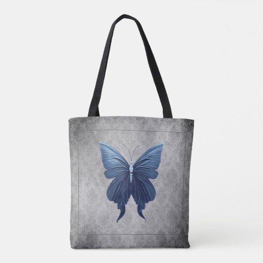 Blauwe gejuwelde vlinder tote bag (Achterkant)