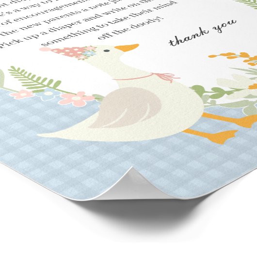 Blauwe Gekke Gans Bloemen Gingham Luier Gedachten Poster (Hoek)