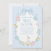 Blauwe Gekke Gans Floral Gingham 1e verjaardag Kaart (Voorkant)