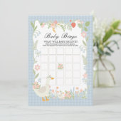 Blauwe Gekke Gans Floral Gingham Baby Bingo Game Kaart (Staand voorkant)