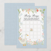 Blauwe Gekke Gans Floral Gingham Baby Bingo Game Kaart (Voorkant / Achterkant)