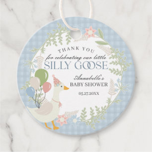 Blauwe Gekke Gans Floral Gingham Baby shower Favor Bedankjes Labels
