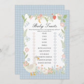 Blauwe Gekke Gans Floral Gingham Baby Traits Game Kaart (Voorkant / Achterkant)