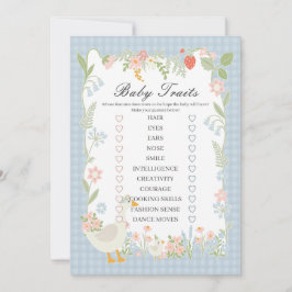 Blauwe Gekke Gans Floral Gingham Baby Traits Game Kaart