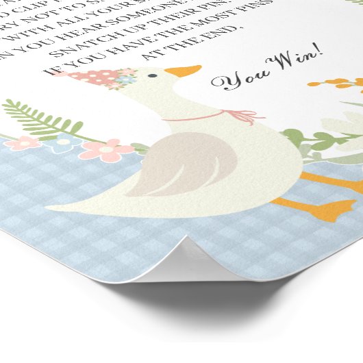 Blauwe Gekke Gans Floral Gingham Dont Say Baby Gam Poster (Hoek)