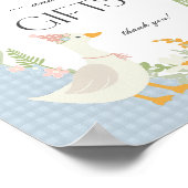 Blauwe Gekke Gans Floral Gingham Kaarten en gesche Poster (Hoek)
