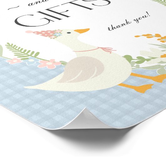 Blauwe Gekke Gans Floral Gingham Kaarten en gesche Poster (Hoek)