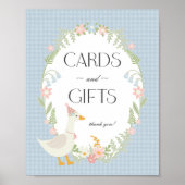 Blauwe Gekke Gans Floral Gingham Kaarten en gesche Poster (Voorkant)