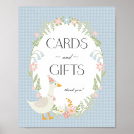 Blauwe Gekke Gans Floral Gingham Kaarten en gesche Poster