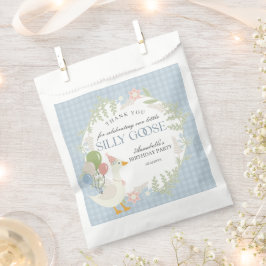 Blauwe Gekke Gans Floral Gingham Verjaardagsgunste Bedankzakje