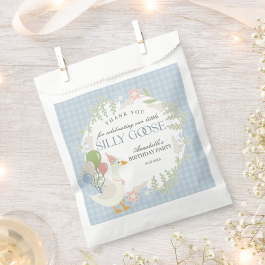 Blauwe Gekke Gans Floral Gingham Verjaardagsgunste Bedankzakje (Geknipt)