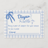 Blauwe Gekke Goose Boy Gingham Ribbon Luier Raffle Informatiekaartje (Voorkant)