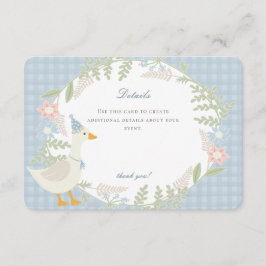 Blauwe Gekke Goose Gingham Bloemen Details Informatiekaartje