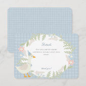 Blauwe Gekke Goose Gingham Bloemen Details Informatiekaartje (Voorkant / Achterkant)