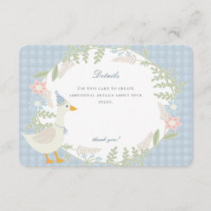 Blauwe Gekke Goose Gingham Bloemen Details Informatiekaartje
