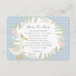 Blauwe Gekke Goose Gingham Bloemen voor Baby Informatiekaartje