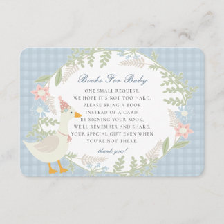 Blauwe Gekke Goose Gingham Bloemen voor Baby Informatiekaartje