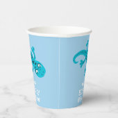 Blauwe gekko hagedis tekening kinderen verjaardag papieren bekers (Rechts)