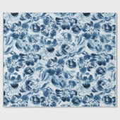 Blauwe gekleurde bloemen op donkerblauw verpakking cadeaupapier (Vlak)
