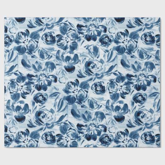 Blauwe gekleurde bloemen op donkerblauw verpakking cadeaupapier (Vlak)