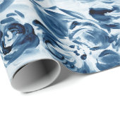 Blauwe gekleurde bloemen op donkerblauw verpakking cadeaupapier (Rol Hoek)