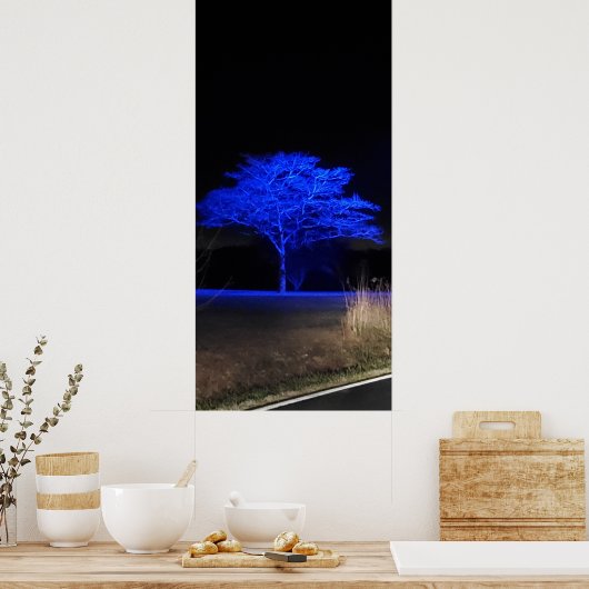 Blauwe gekleurde boom poster (Keuken)