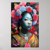 Blauwe gelaatprinses met bloemen haar poster (Voorkant)