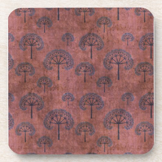 Blauwe gelaatsbomen op Grunge Red Onderzetter (Voorkant)