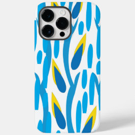 Blauwe gele Abstracte bladeren Trendy Chic Case-Mate iPhone 14 Pro Max Hoesje