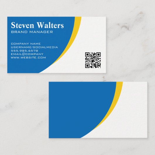 Blauwe gele achtergrond | Sjabloon QR-code Visitekaartje (Voorkant / Achterkant)