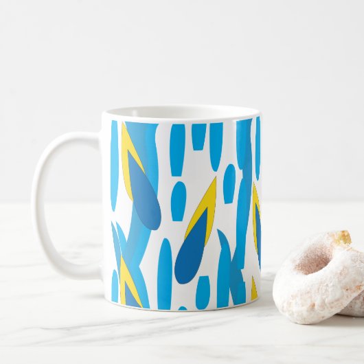 Blauwe gele bladeren Abstract Koffiemok (Met donut)