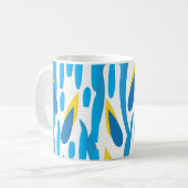 Blauwe gele bladeren Abstract Koffiemok (Voorkant links)